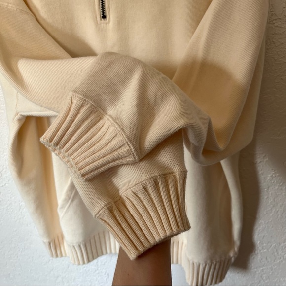 VTG Liz Claiborne Cozy Neutral Ivory Crewneck 1/4 Zip Ribbed Hems XL 100% cotton - Picture 11 of 11